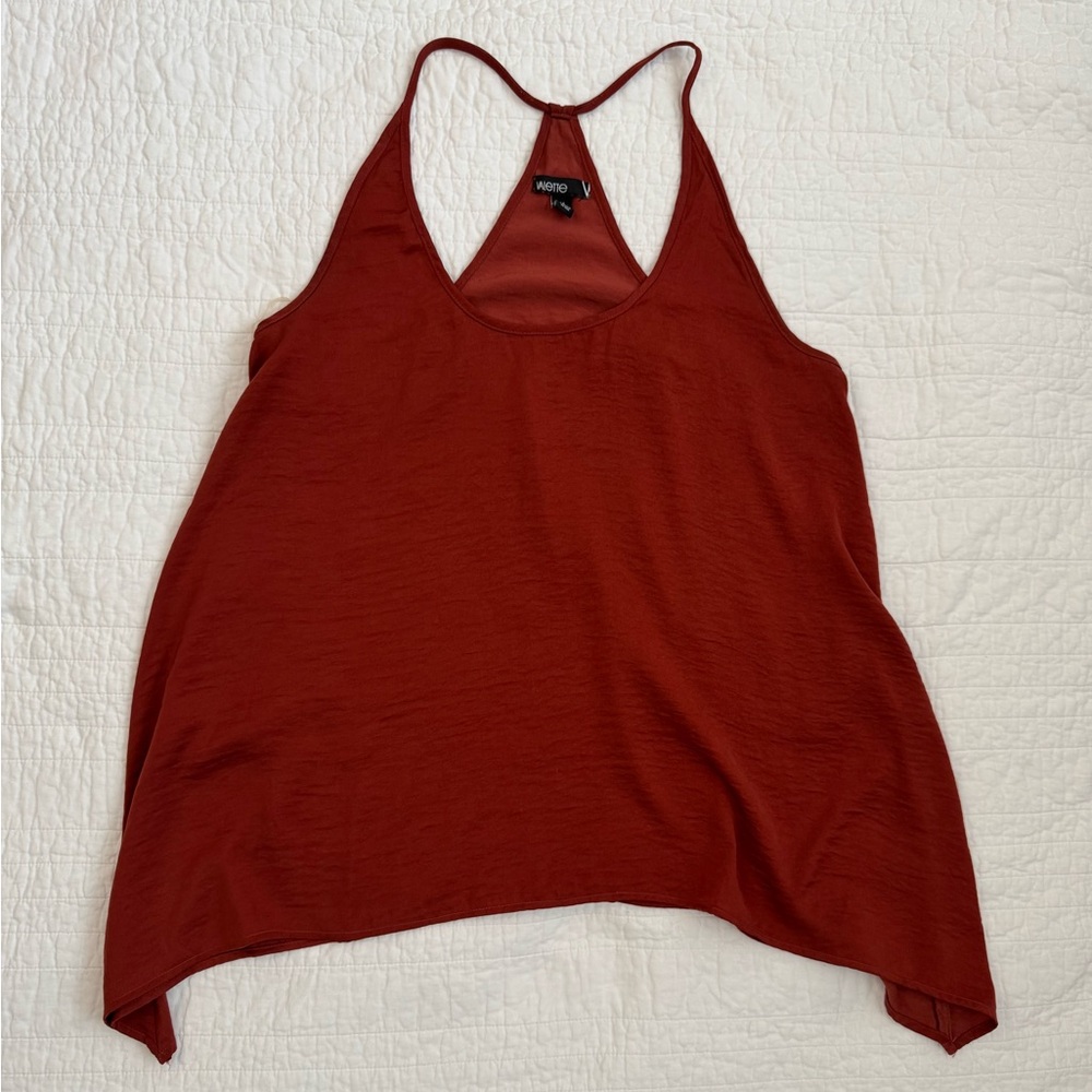 Burnt orange silky racer back tank top